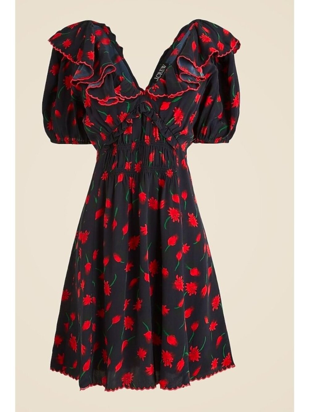 J.Crew ruffle collar mini dress black red floral sz 8 women
